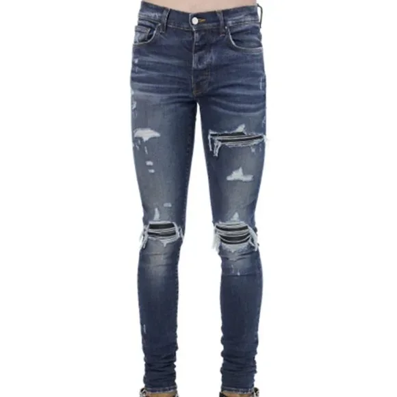 AMIRI Jeans Amiri Mx Leather Patch Skinny Jeans In Deep
